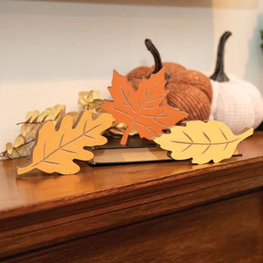 3 Set Carved Wooden Fall Leaves Sitters - The Fox Decor